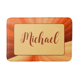 Modern Abstract Orange Red Vanilla Graphic Name Bath Mat
