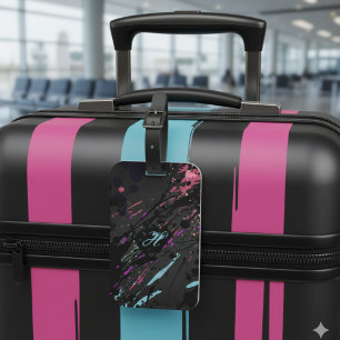 Modern Abstract Paint Splatter Monogram Name Luggage Tag