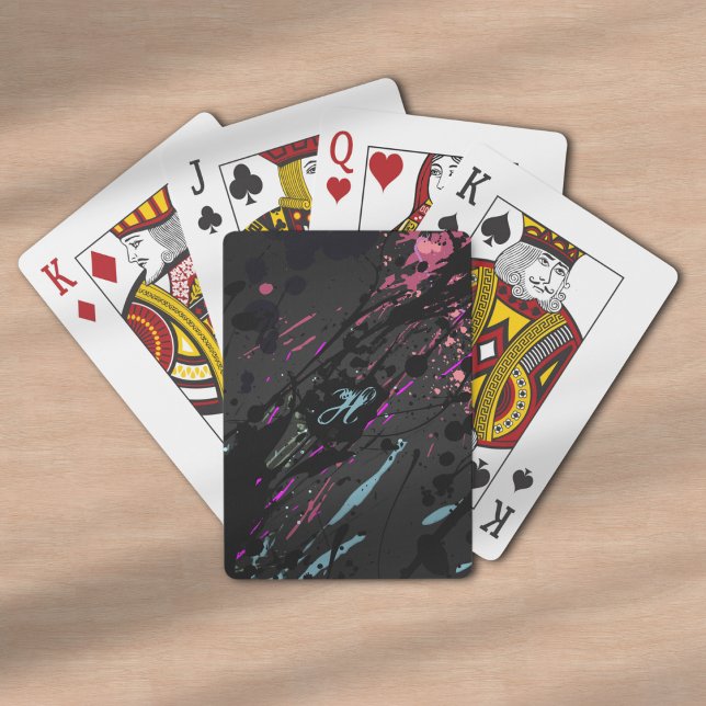 Modern Abstract Paint Splatter Monogram Name Playing Cards (Creator Uploaded)
