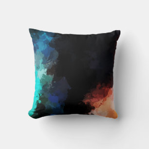Modern Abstract Paint Splatters Black Orange Blue Cushion