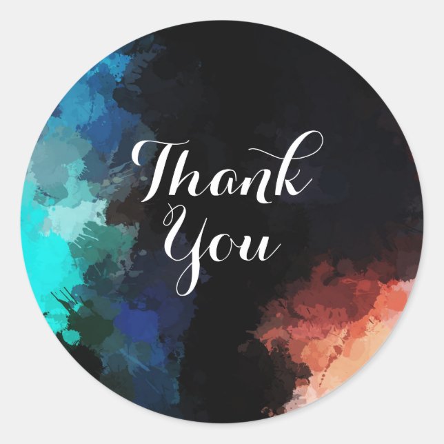 Modern Abstract Paint Splatters Thank You Classic Round Sticker (Front)
