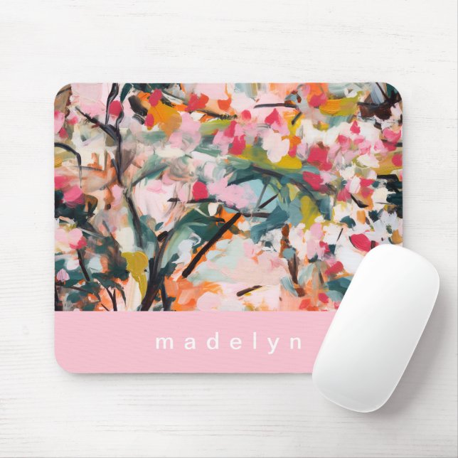 Modern Abstract Painted Botanical Tree Mouse Pad (With Mouse)