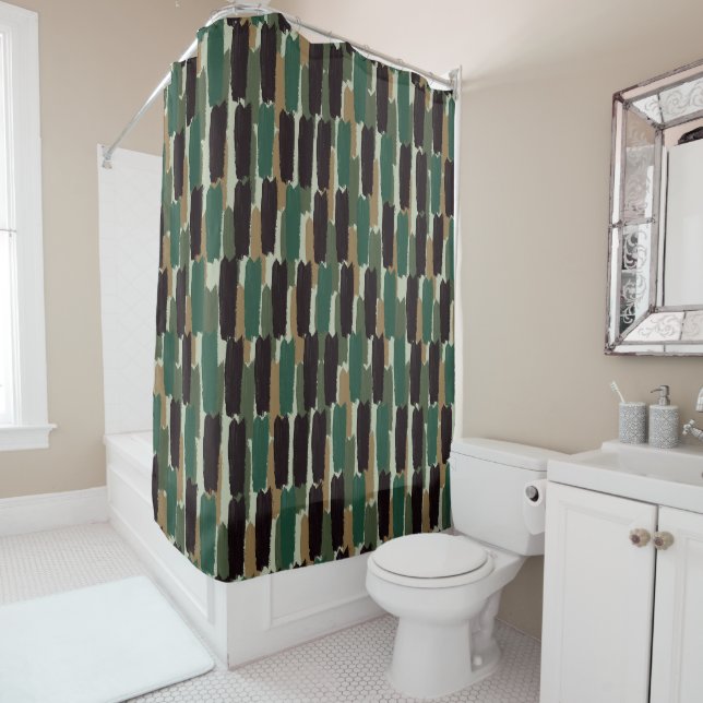 Modern Abstract Painted Stripe Shower Curtain (In Situ)