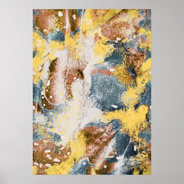 Modern Abstract Painting Art Mustard Teal Gold Poster (Front)