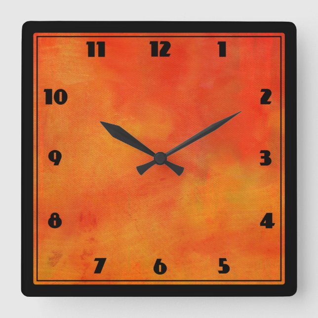 Modern Abstract Painting in Orange Square Wall Clock (Front)