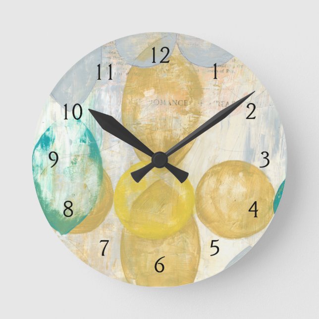 Modern Abstract Painting on Newsprint Round Clock (Front)