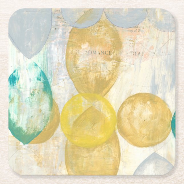 Modern Abstract Painting on Newsprint Square Paper Coaster (Front)