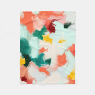 Modern abstract painting teal, yellow, cream green fleece blanket