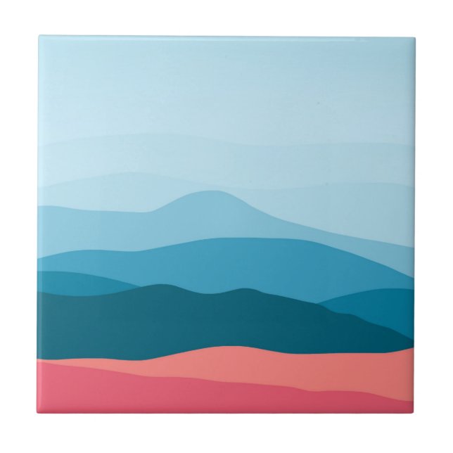 Modern Abstract Pastel Blue Pink Mountains Ceramic Tile (Front)
