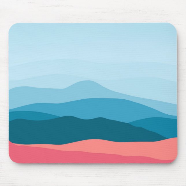 Modern Abstract Pastel Blue Pink Mountains Mouse Pad (Front)