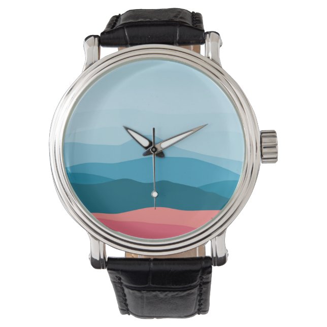 Modern Abstract Pastel Blue Pink Mountains Watch (Front)