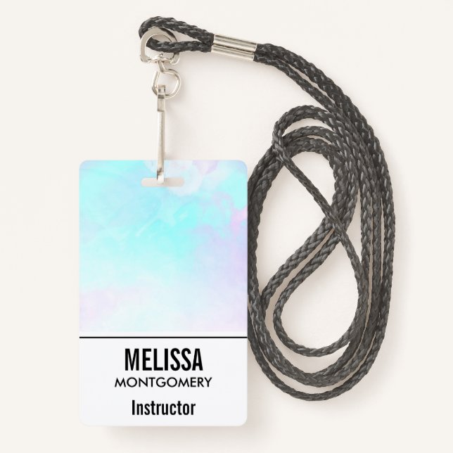 Modern Abstract Pastel Blue & Purple Watercolor ID Badge (Front with Lanyard)