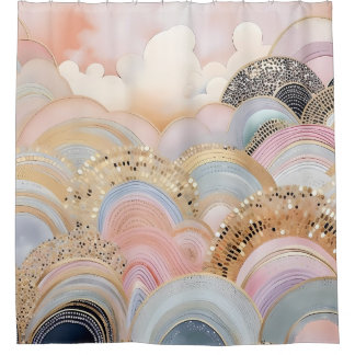 Modern abstract pastel light pink and beige shower curtain