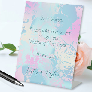 Modern Abstract Pastel Wedding Guestbook Pedestal Sign