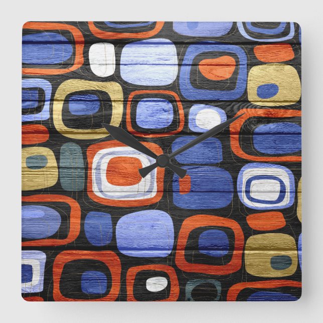 Modern Abstract Pastel Wood Look Square Wall Clock (Front)
