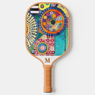 Modern Abstract Patchwork Pattern Monogram Pickleball Paddle