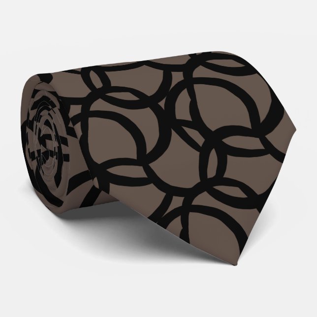 Modern Abstract Pattern Black and Brown Tie (Rolled)
