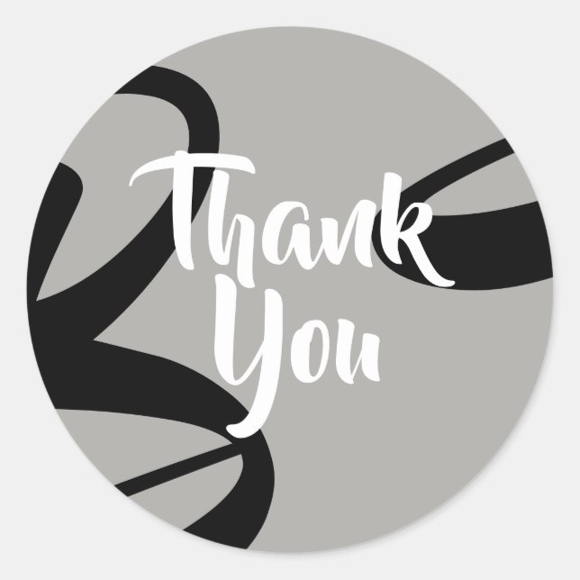 Modern Abstract Pattern Grey and Black Thank You Classic Round Sticker (Front)