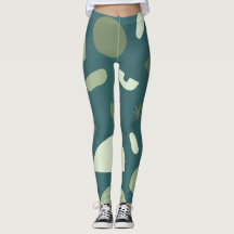 Modern Abstract Pattern Leggings - Teal and Cream