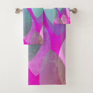 Modern Abstract Pattern Magenta Purple Pink Teal Bath Towel Set