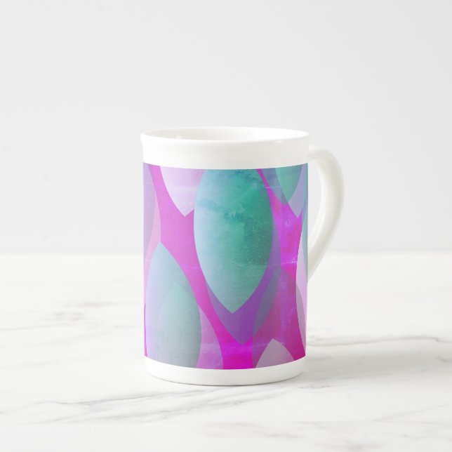 Modern Abstract Pattern | Magenta Purple Pink Teal Bone China Mug (Front Right)