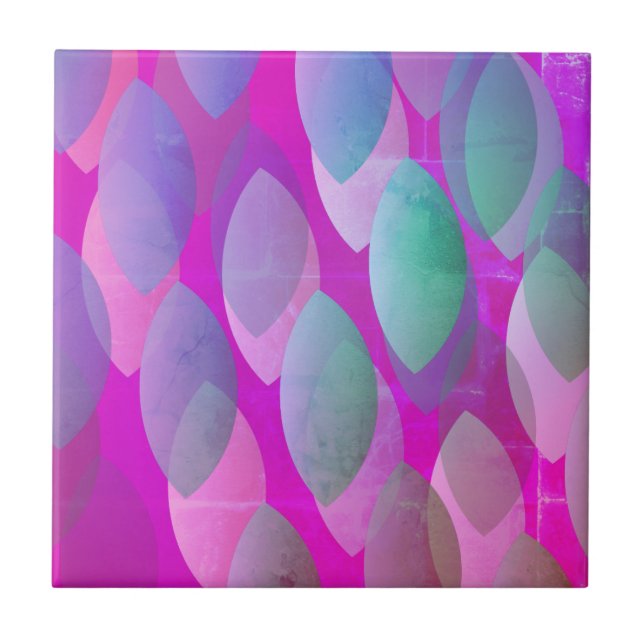 Modern Abstract Pattern | Magenta Purple Pink Teal Ceramic Tile (Front)