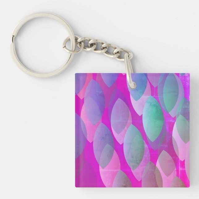 Modern Abstract Pattern | Magenta Purple Pink Teal Key Ring (Front)
