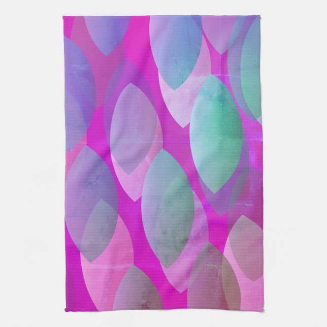 Modern Abstract Pattern | Magenta Purple Pink Teal Tea Towel (Vertical)