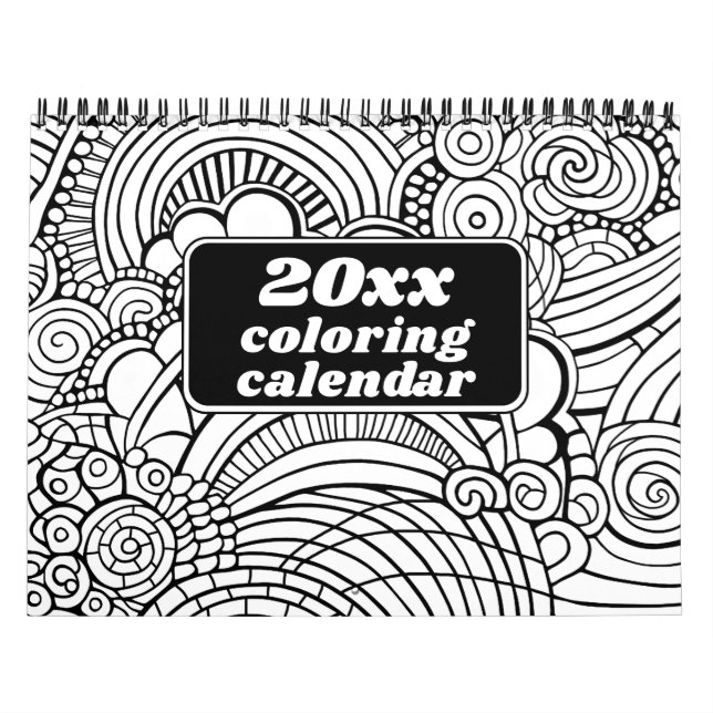 Modern Abstract Patterns - Black White Colouring Calendar (Cover)