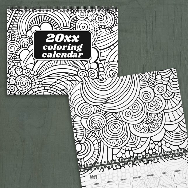 Modern Abstract Patterns - Black White Colouring Calendar (Coloring Calendar)