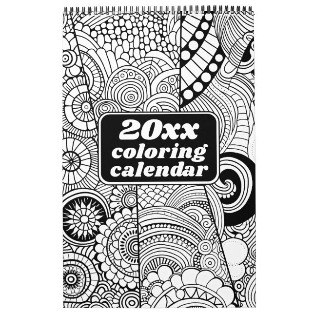 Modern Abstract Patterns Colouring - Black White Calendar (Cover)