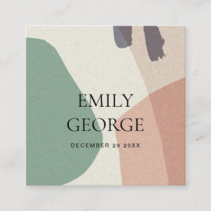 MODERN ABSTRACT PEACH GREEN ART WEDDING WEBSITE SQUARE BUSINESS CARD