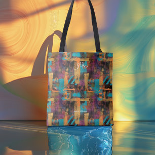 Modern Abstract Personalised Tote Bag with Initial