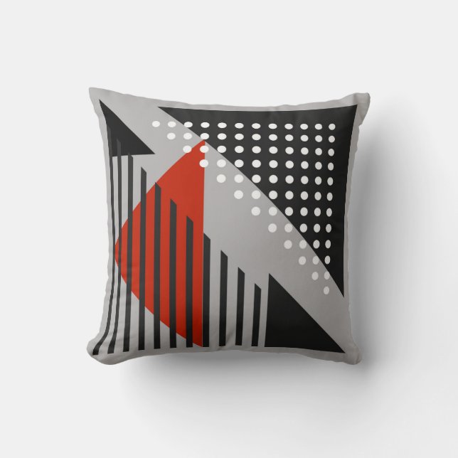 Modern abstract pillow black, red, white, grey (Front)