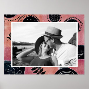 Modern Abstract Pink and Black Botanical Photo Poster