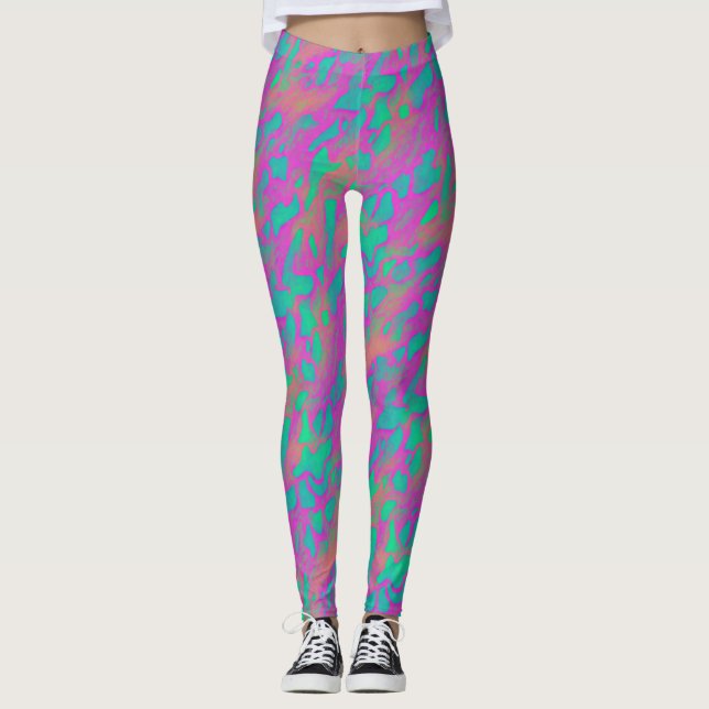 Modern Abstract Pink And Blue Animal Print Pattern Leggings (Front)