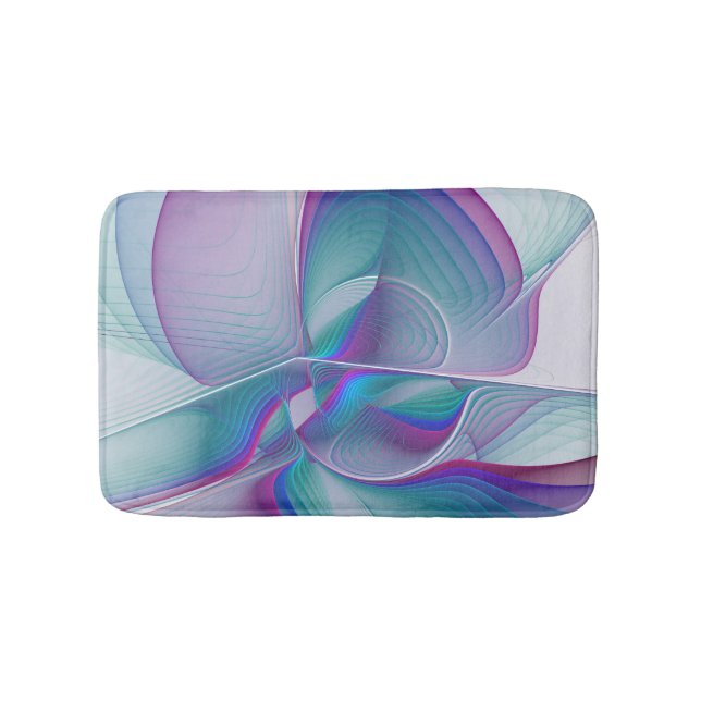 Modern Abstract Pink Blue Turquoise Fractal Art Bath Mat (Front)