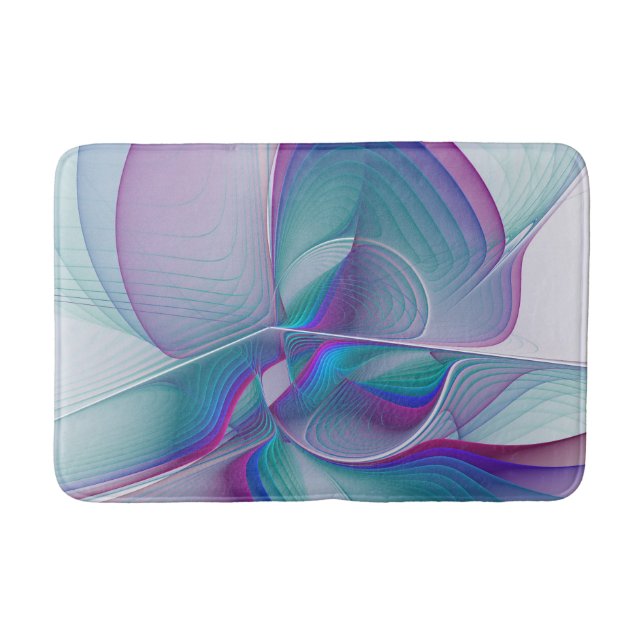 Modern Abstract Pink Blue Turquoise Fractal Art Bath Mat (Front)