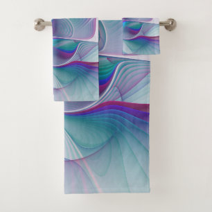Modern Abstract Pink Blue Turquoise Fractal Art Bath Towel Set
