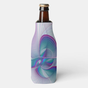 Modern Abstract Pink Blue Turquoise Fractal Art Bottle Cooler