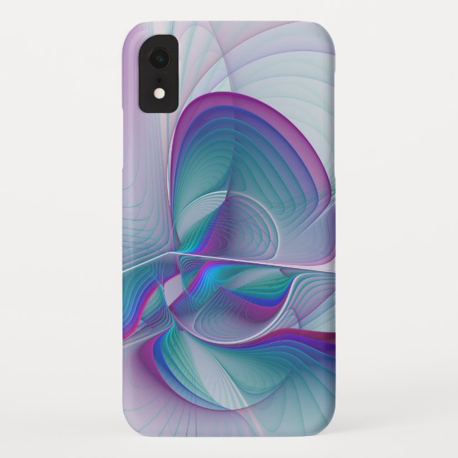 Modern Abstract Pink Blue Turquoise Fractal Art Case-Mate iPhone Case (Back)