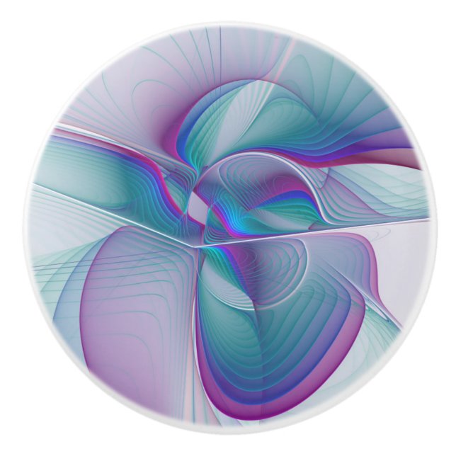 Modern Abstract Pink Blue Turquoise Fractal Art Ceramic Knob (Front)
