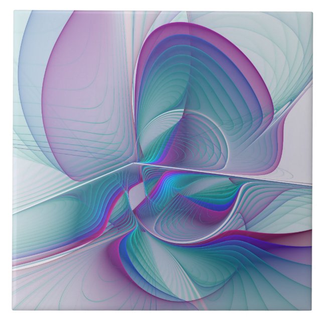Modern Abstract Pink Blue Turquoise Fractal Art Ceramic Tile (Front)