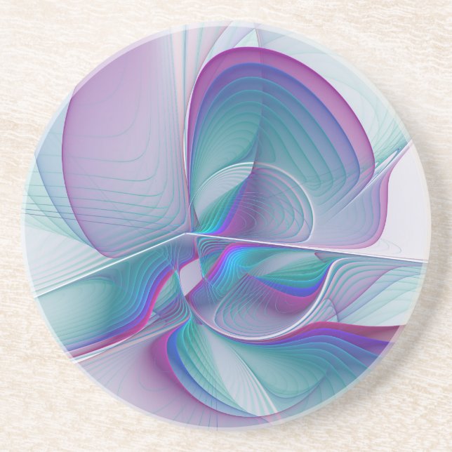 Modern Abstract Pink Blue Turquoise Fractal Art Coaster (Front)