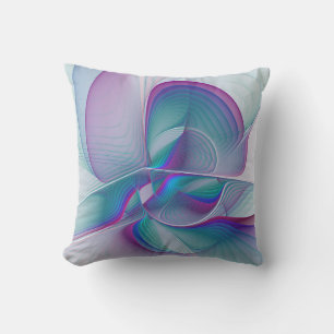 Modern Abstract Pink Blue Turquoise Fractal Art Cushion