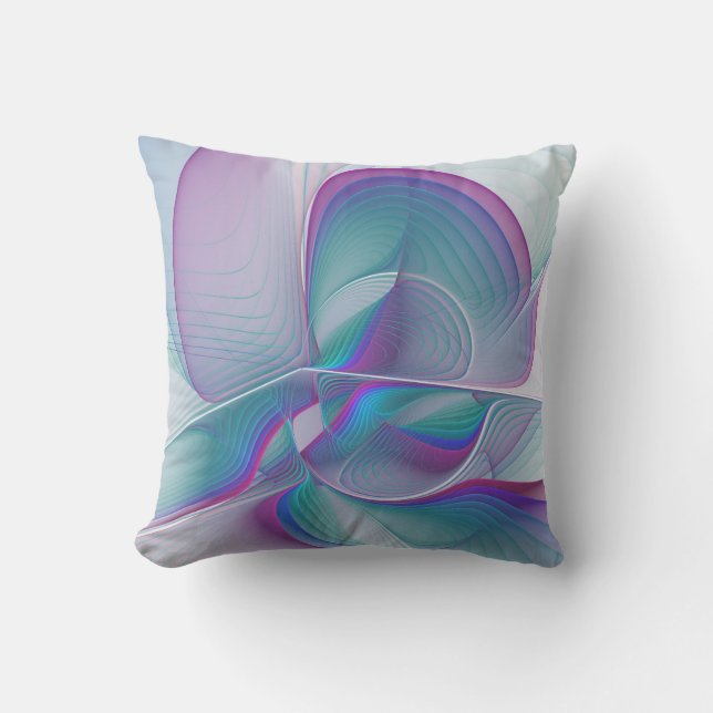 Modern Abstract Pink Blue Turquoise Fractal Art Cushion (Front)