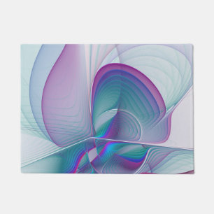 Modern Abstract Pink Blue Turquoise Fractal Art Doormat