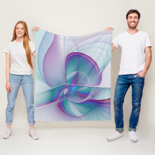 Modern Abstract Pink Blue Turquoise Fractal Art Fleece Blanket