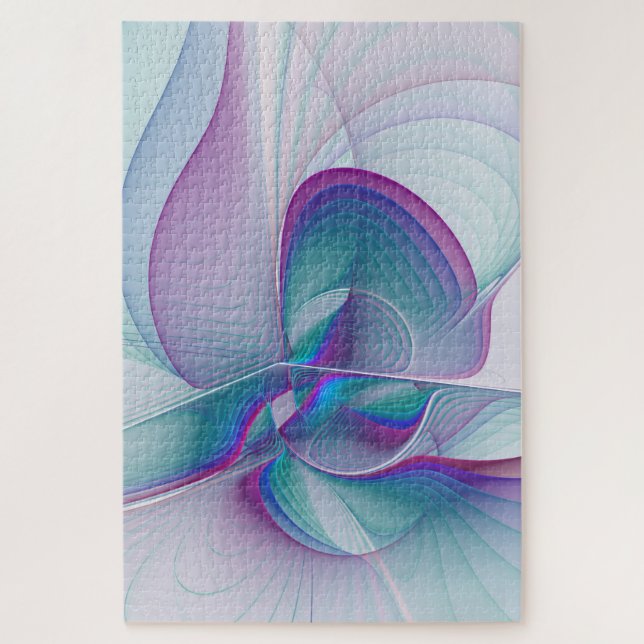 Modern Abstract Pink Blue Turquoise Fractal Art Jigsaw Puzzle (Vertical)