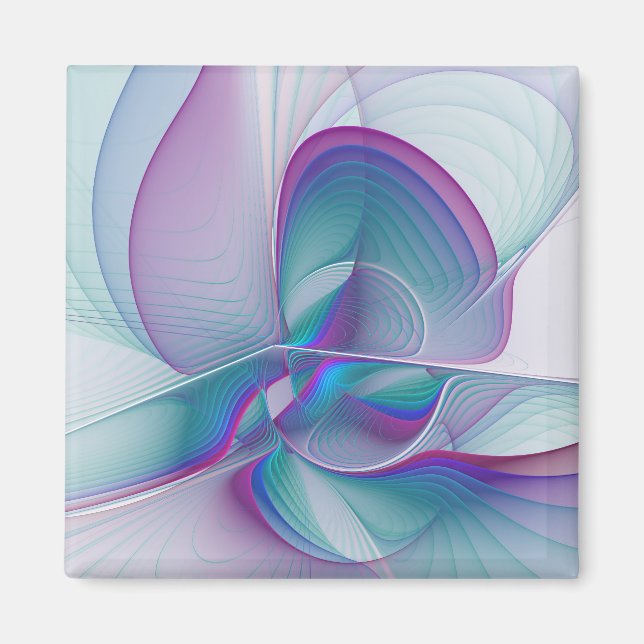 Modern Abstract Pink Blue Turquoise Fractal Art Magnet (Front)